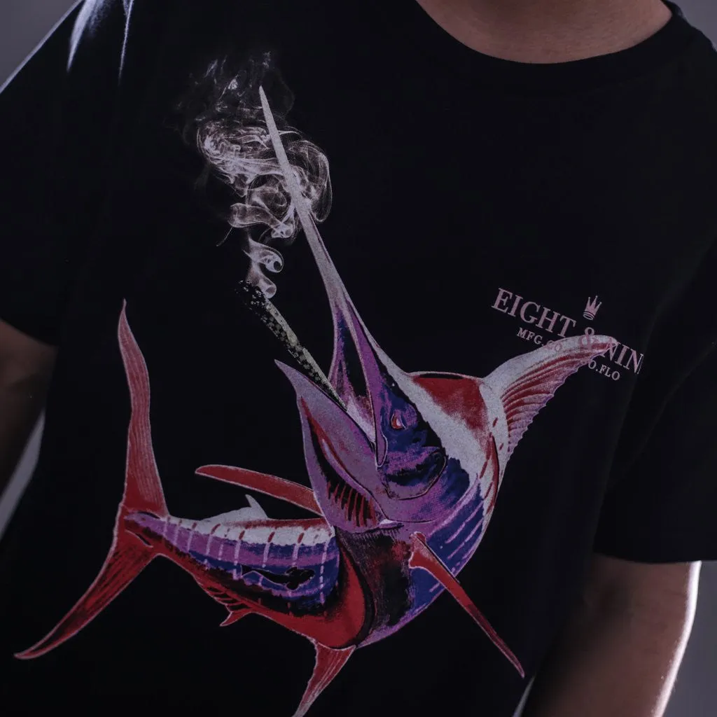 Smoke Fish Black Curved Hem Tee
